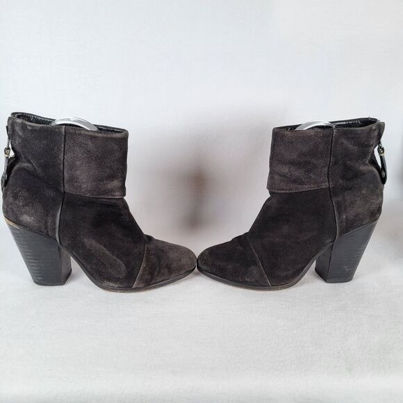 Rag & Bone Womens Newbury Bootie Size 7 Black Suede Heels Zip Grunge Distressed - Picture 4 of 11